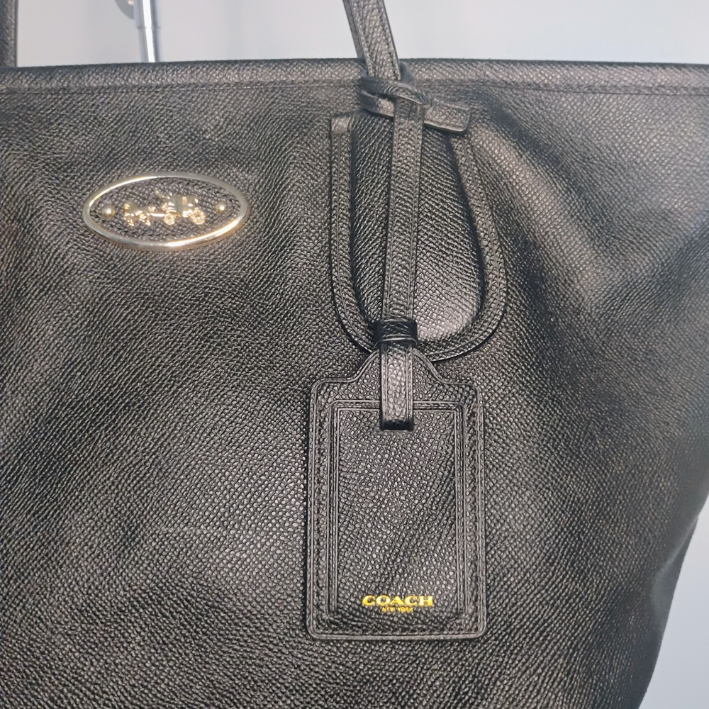 COACH Taxi Zip Top Cross grain Leather Large Tote Bag Black Gold - Picture 3 of 12